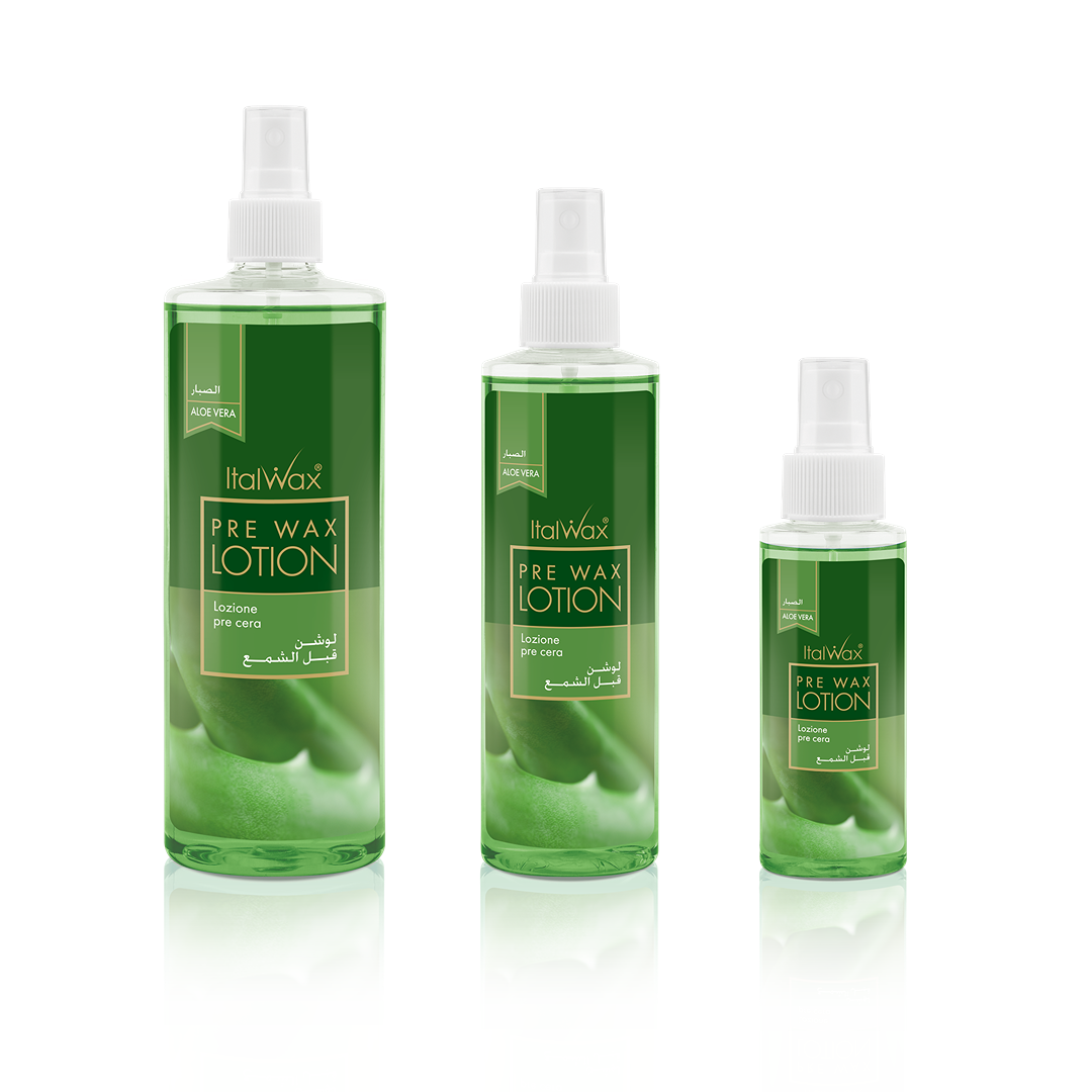 Italwax Pre Wax Aloe Lotion in assorted bottle sizes